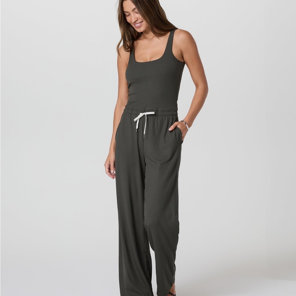 Vuori Olive  Jumpsuit with White Drawstring NWT